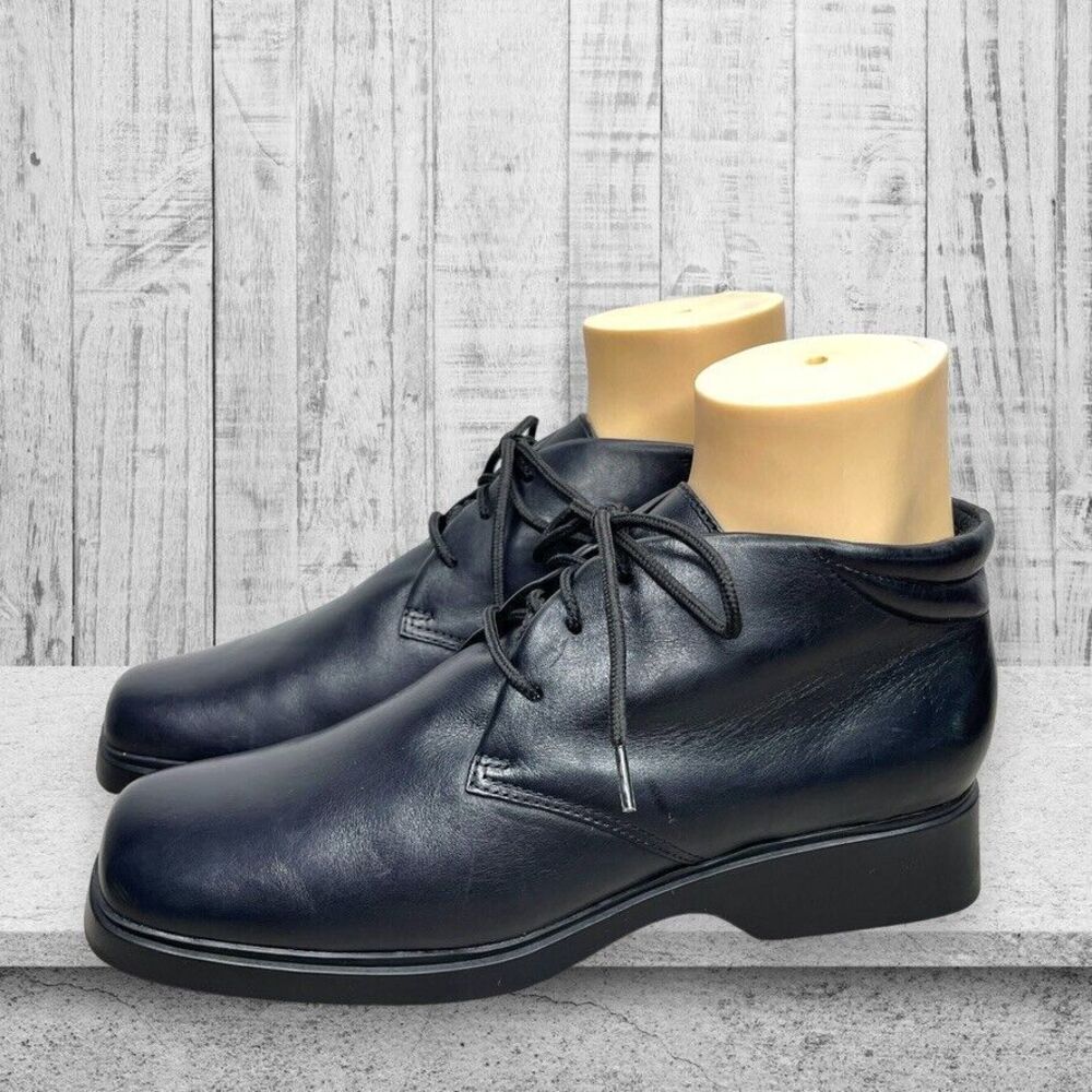 Harve Benard‎ Womens Black Genuine Leather Lace Up Wedge Bootie size 8M